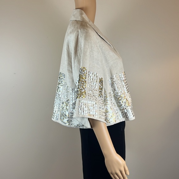 Isda & Co Beige Embellished Linen Swing Jacket - Picture 3 of 6